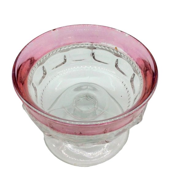 4 King's Crown Vintage Cranberry Flashed Band Thumbprint Footed Sherbet Compotes - Picture 6 of 6